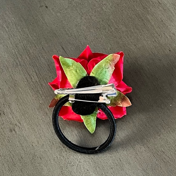Dark Red 2" Rose Silk Flower Floral Alligator Hair Clip Brooch Elastic Tie Cherr - Picture 2 of 3